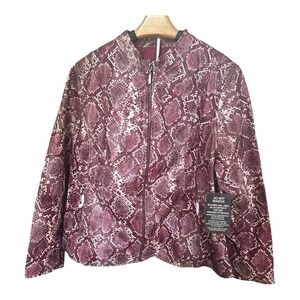 NWT Jessica London Leather Jacket 18W Pink Purple Snakeskin Python Zip Front